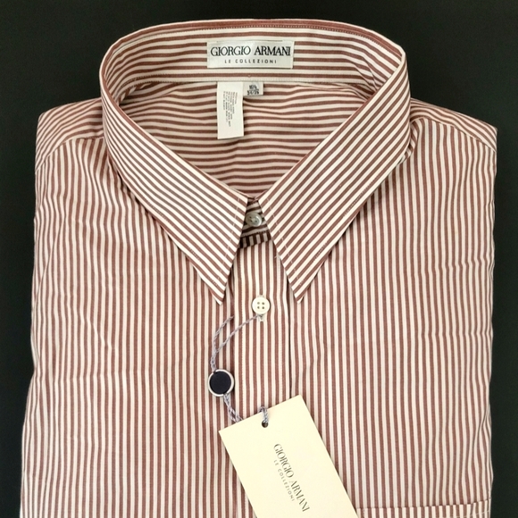 Giorgio Armani Men's Burgundy and White Striped Dress Shirt NWT - Picture 1 of 6